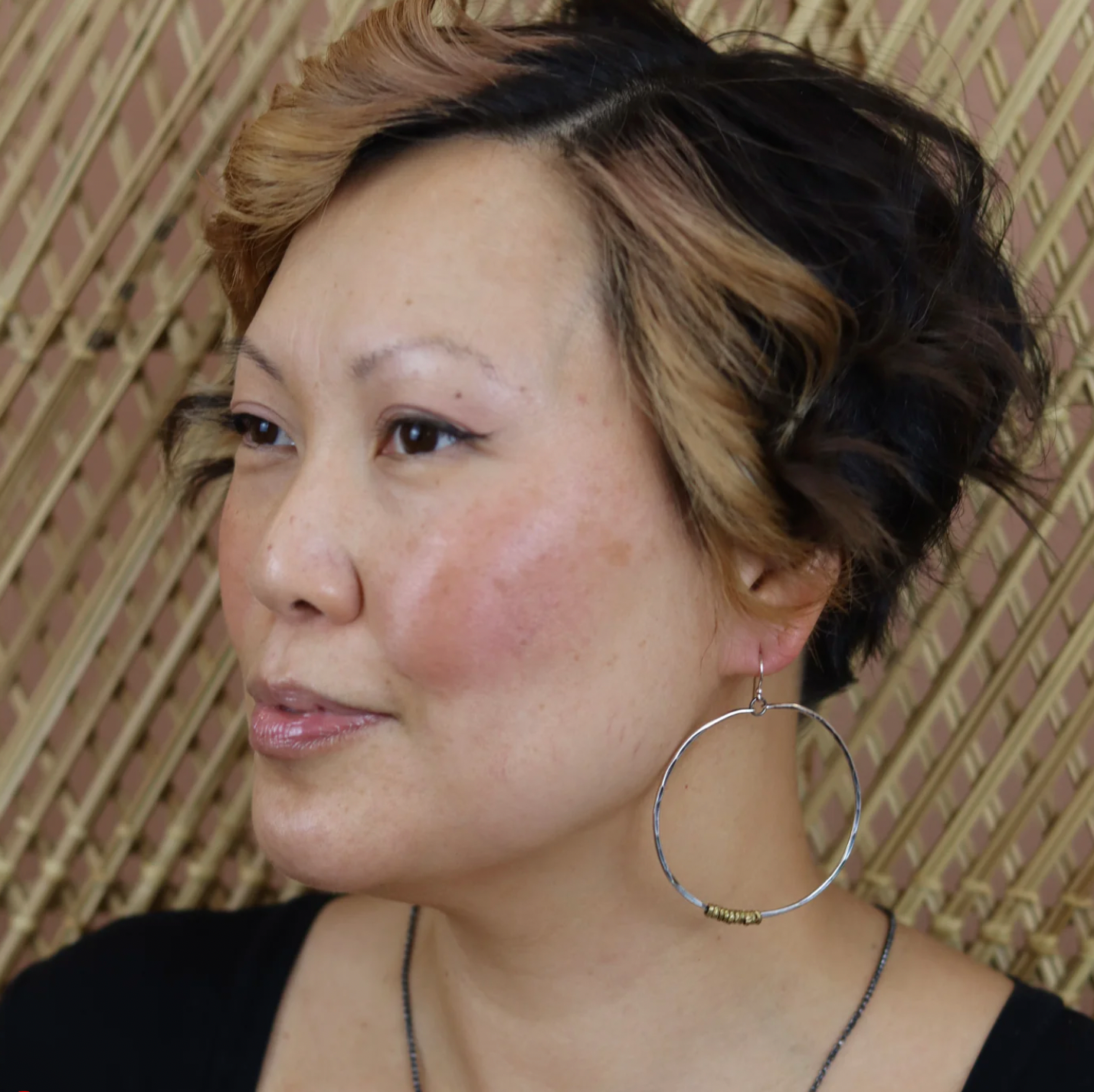 Silver Hoop Earrings with Heishi