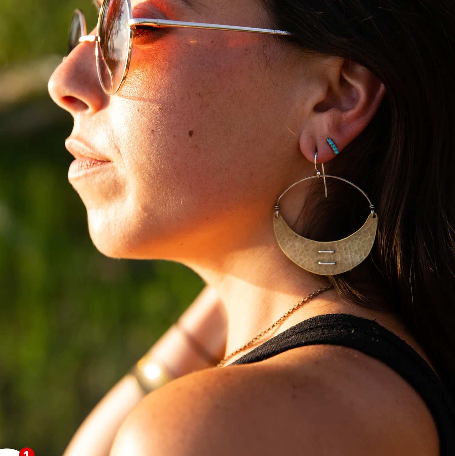 Stitched Brass Crescent Earrings