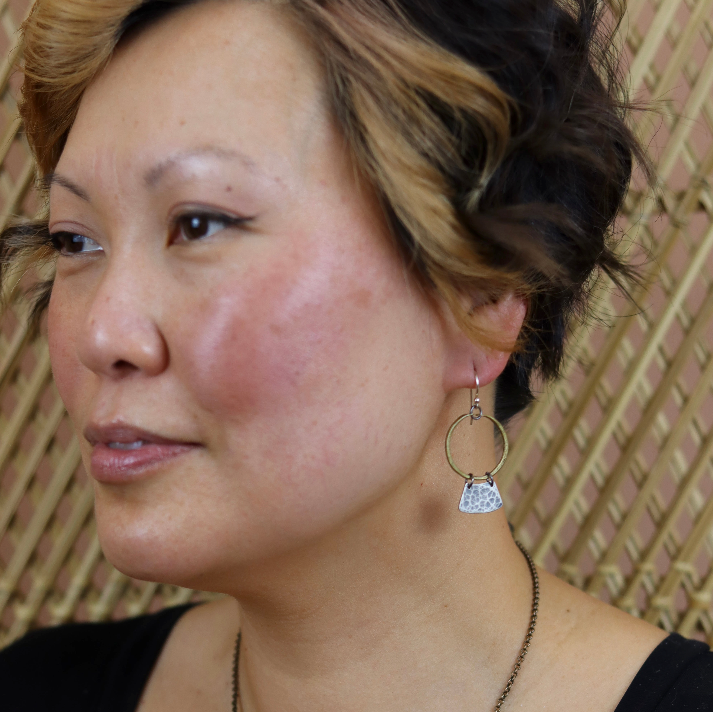Keyhole Mezzaluna Earrings with Brass Hoops