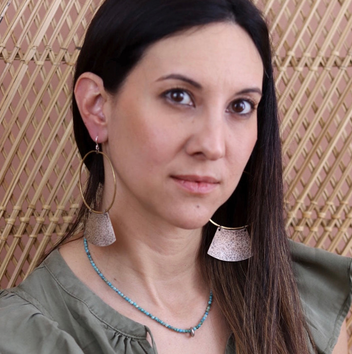Keyhole Mezzaluna Earrings with Brass Hoops