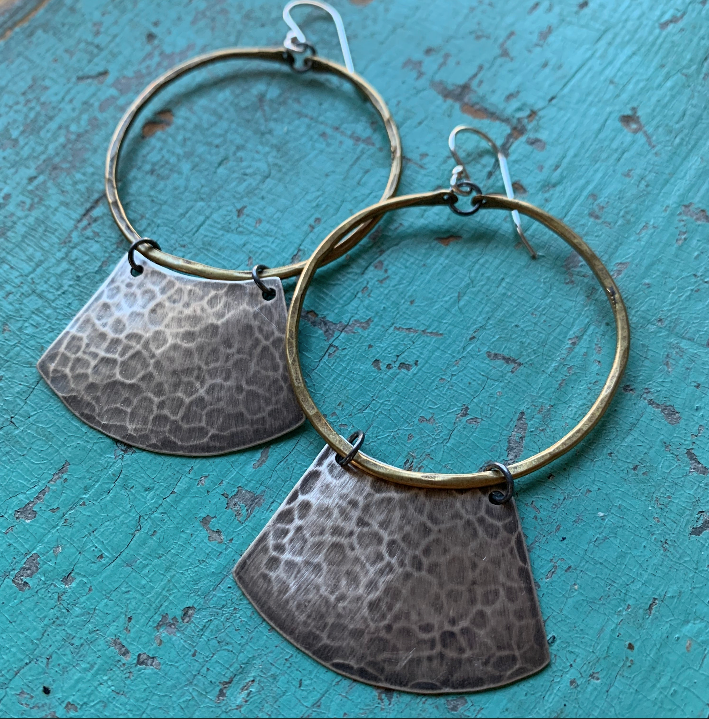 Keyhole Mezzaluna Earrings with Brass Hoops