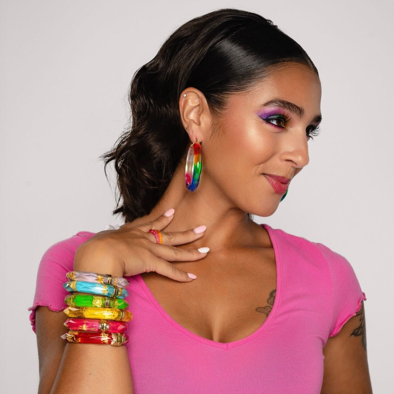 PRIDE Rainbow Tie Dye Lucite Hoops