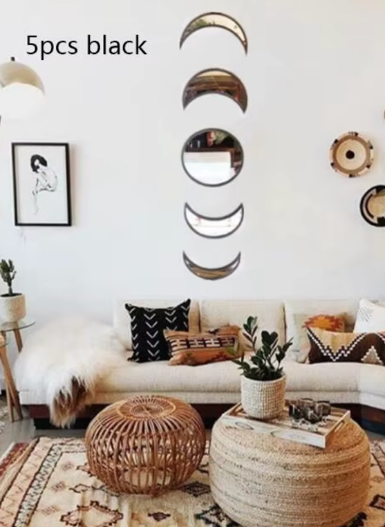 Wood Moon Phase Wall Mirrors