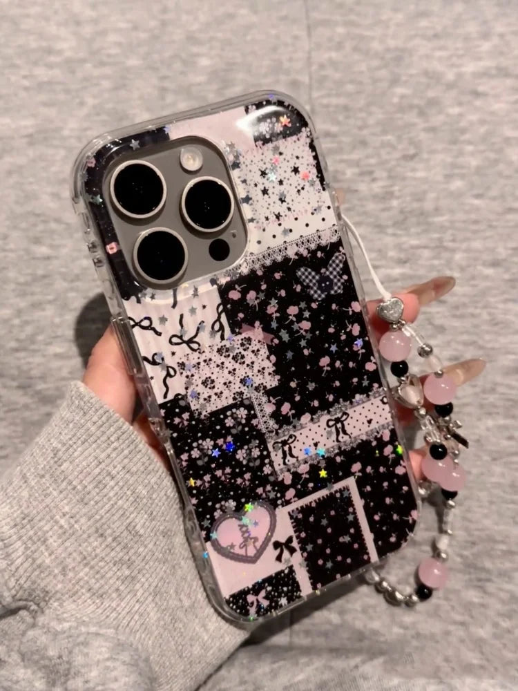 Sparkling Pink Star Splicing Floral Wristband Suitable For iPhone