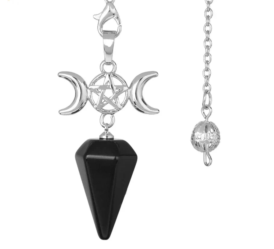 Triple Moon Pentacle Crystal Pendulums