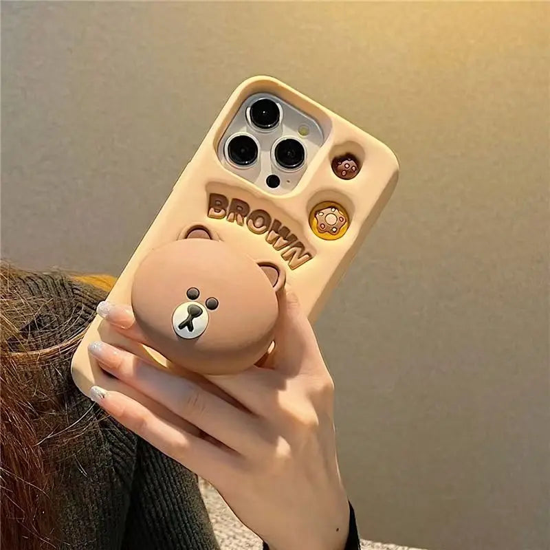 Cute 3D Cartoon Brown Bear Phone Case