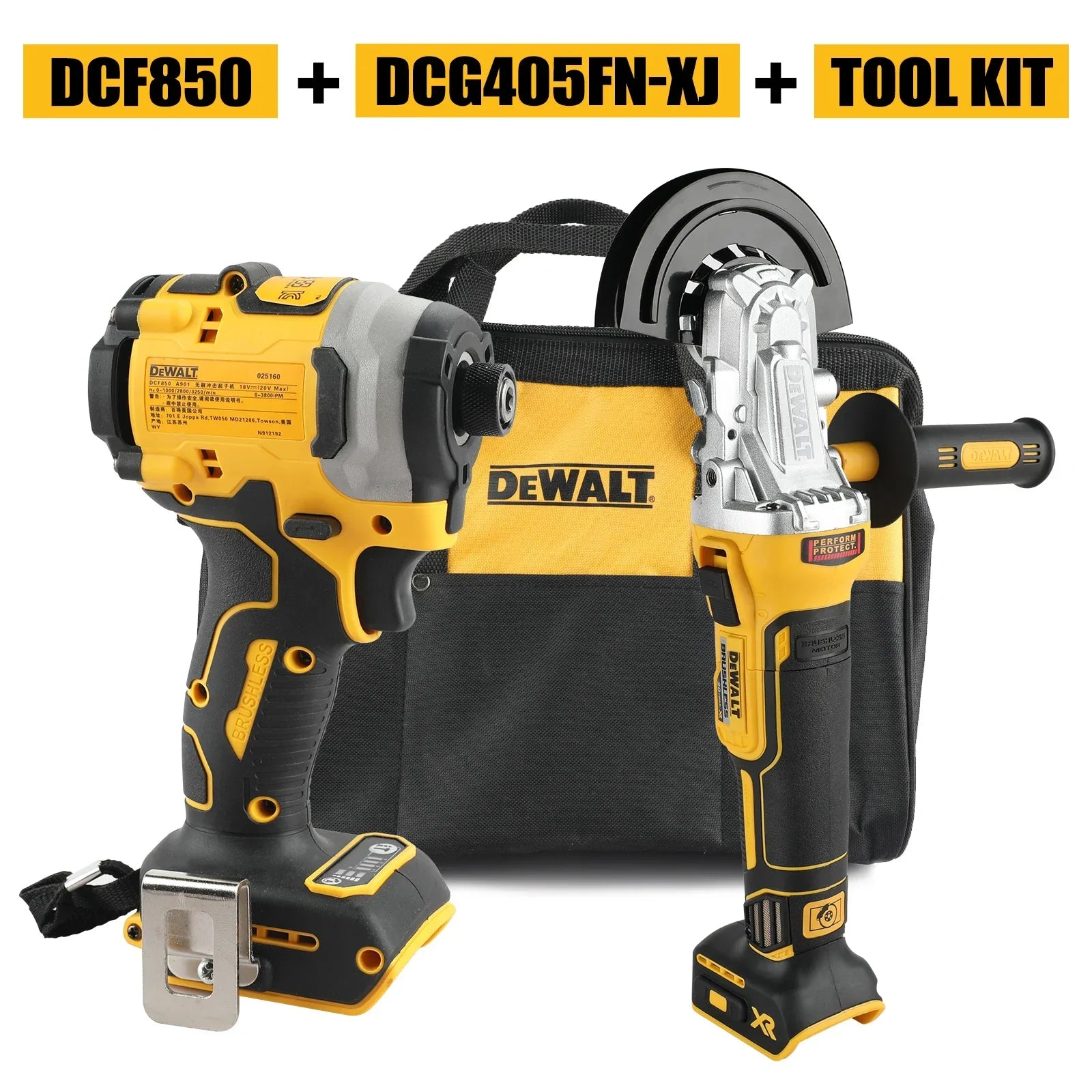 DEWALT Power Tool Bundle - DCD805, DCF805, DCF922, DCG405fn & 405nt and tool kit- Perfect for DIY and Professional Use