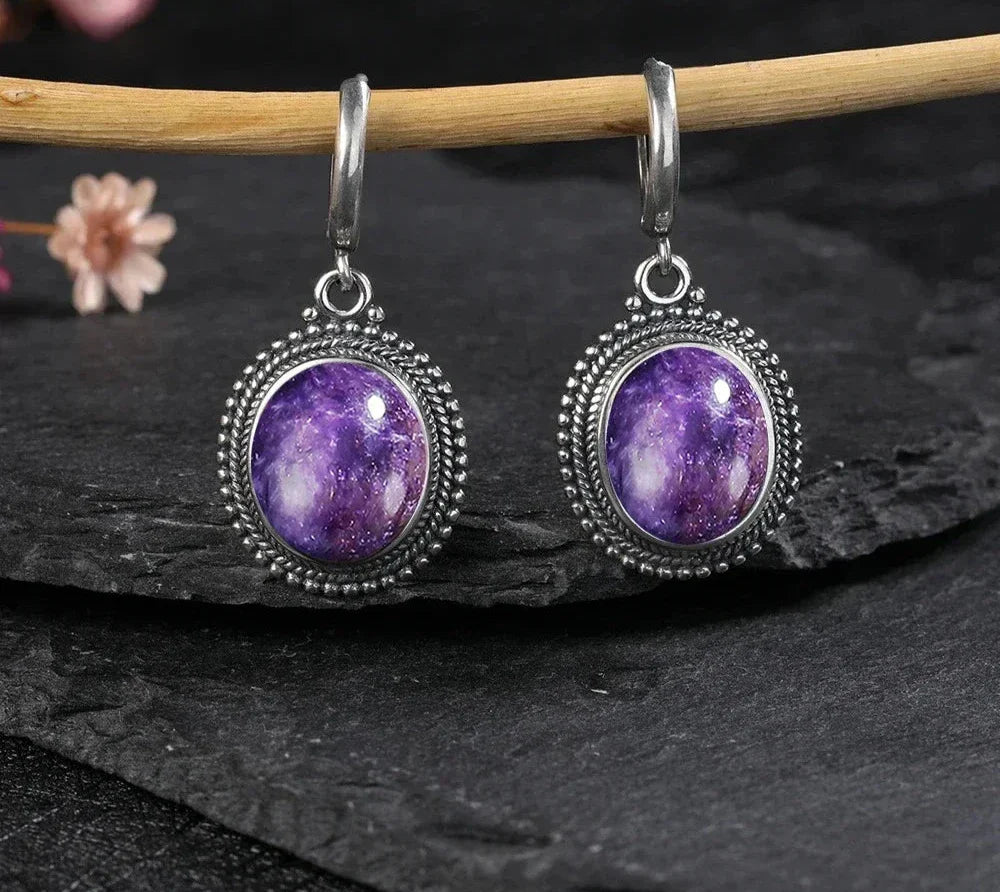 925 Sterling Silver Stone Oval Earrings