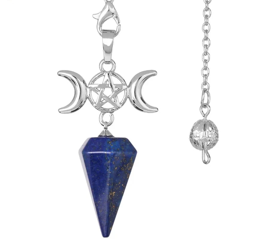Triple Moon Pentacle Crystal Pendulums