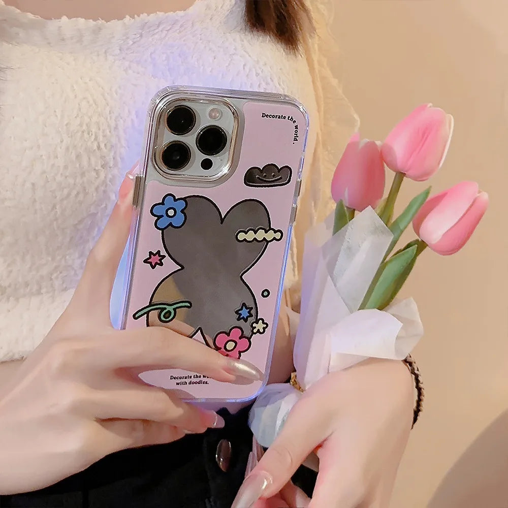 Cute Flower Make Up Mirror Electroplated With Chain Phone Case For iPhone