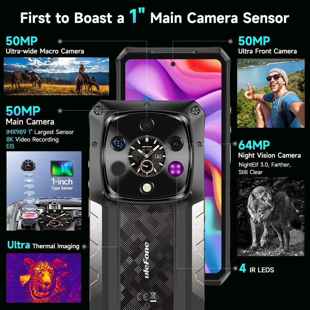 Ulefone AI Armor 28 Ultra 5G Thermal Imaging Rugged Phone MTK Dimensity 9300+ AMOLED Android Smartphone 1TB ROM