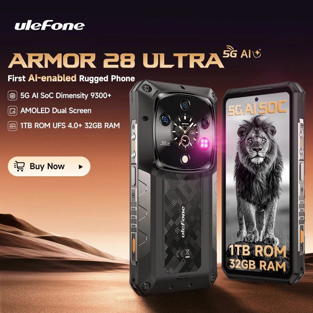 Ulefone Armor 28 Ultra 5G AI Rugged Phone 1TB ROM+32GB RAM Android Smartphone AMOLED 6.67" 10600mAh