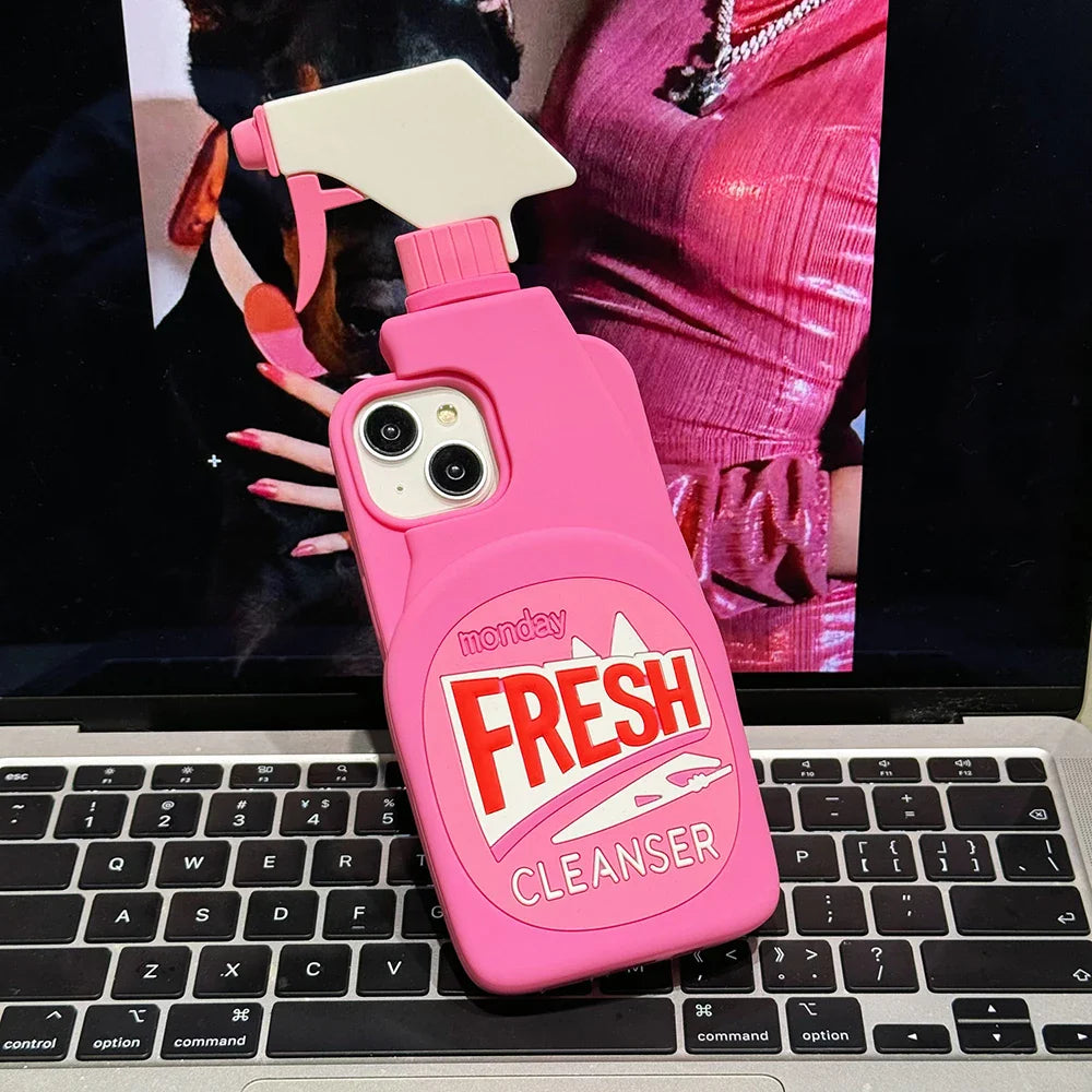 Pink Chic Fresh Clean Bottle Style 3D Cartoon Silicon Rubber Soft Phone Case