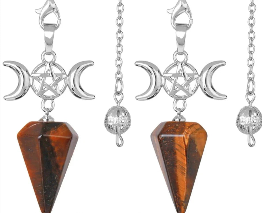 Triple Moon Pentacle Crystal Pendulums