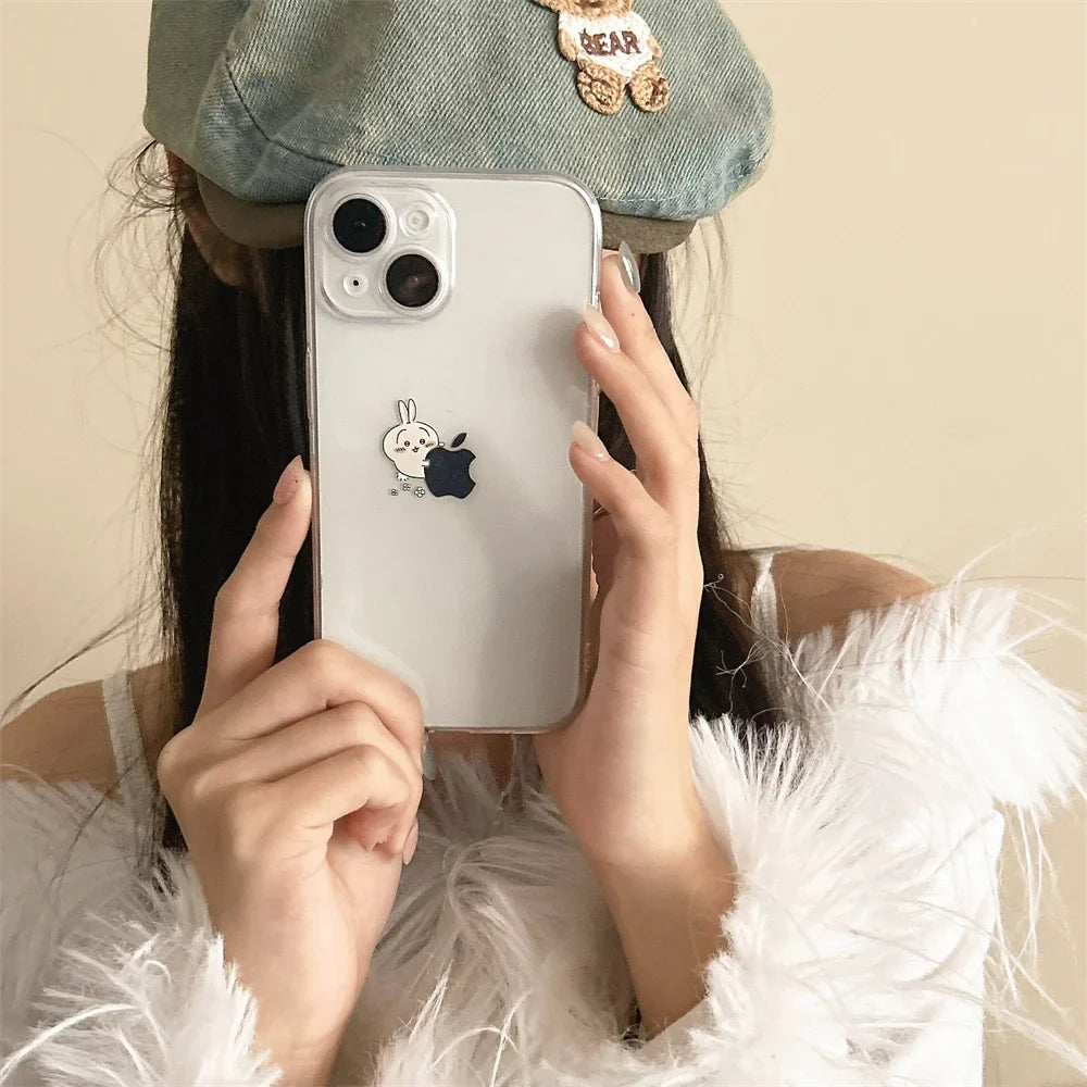 Sanrio usagi chiikawa Hug Apple Clear Phone Case For iPhone
