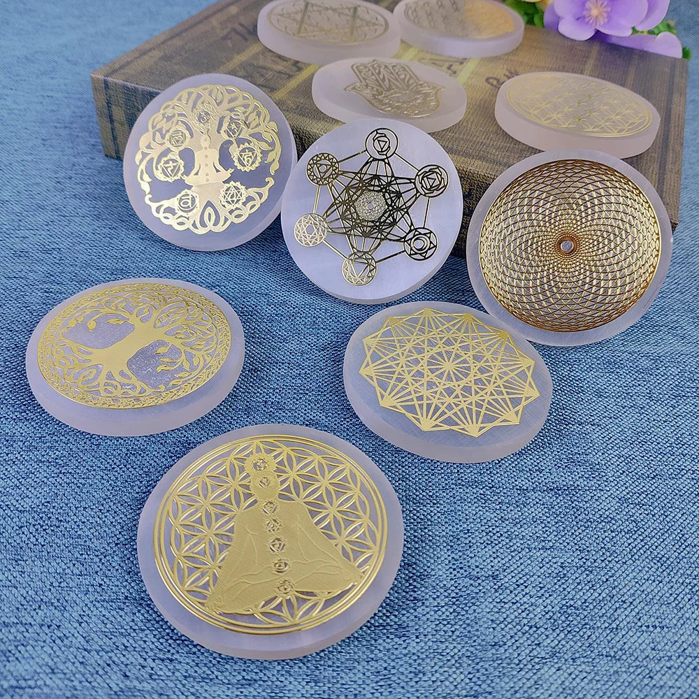 Selenite Spiritual Gold Symbol Plates