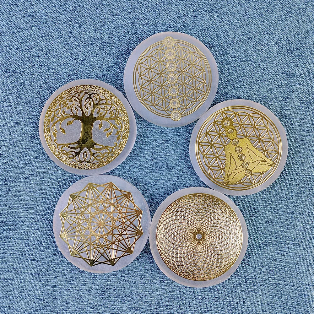 Selenite Spiritual Gold Symbol Plates