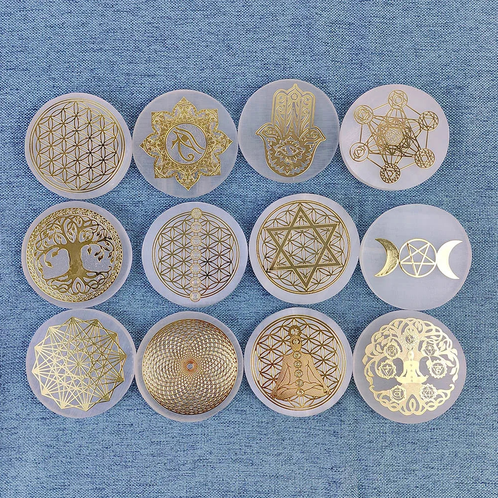 Selenite Spiritual Gold Symbol Plates
