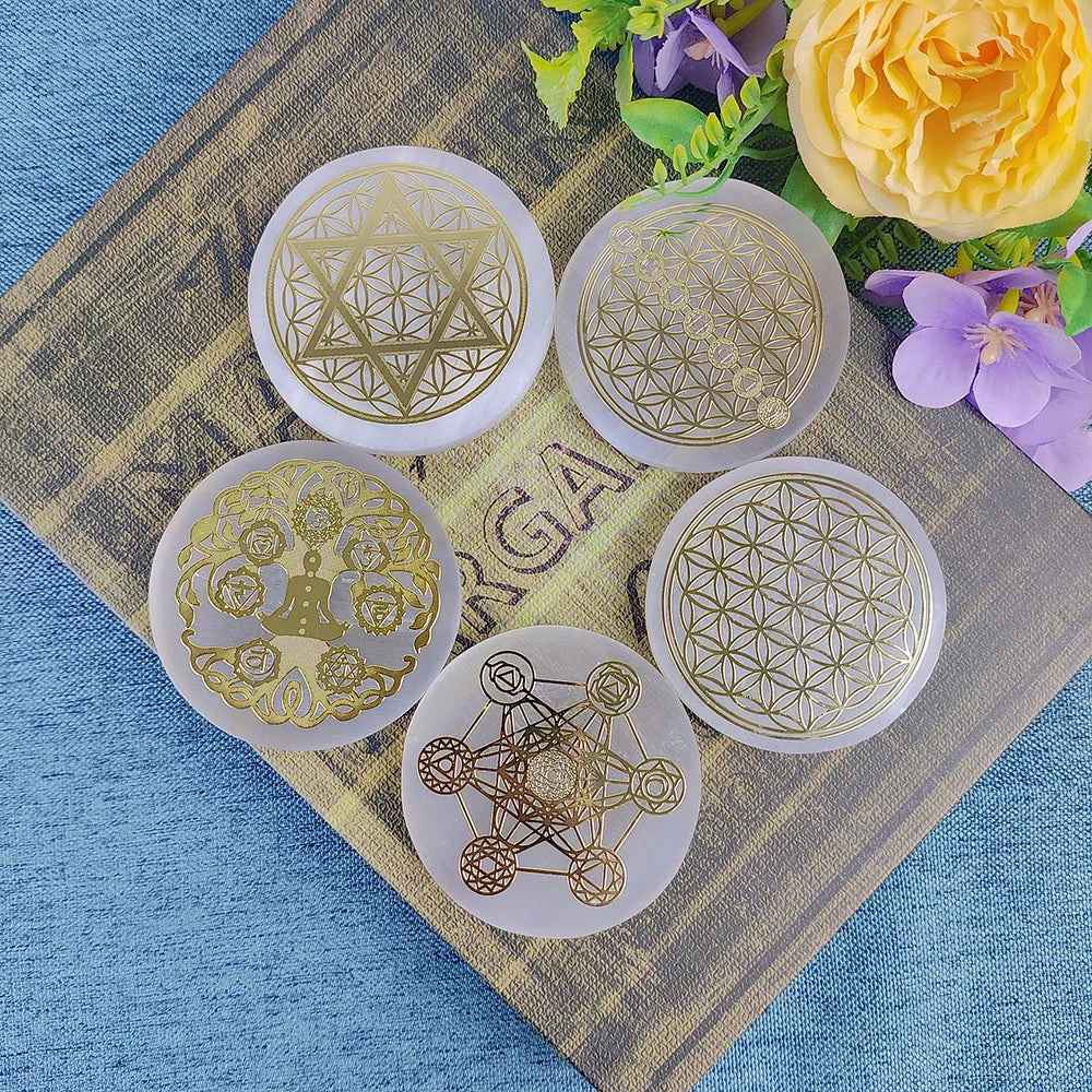 Selenite Spiritual Gold Symbol Plates