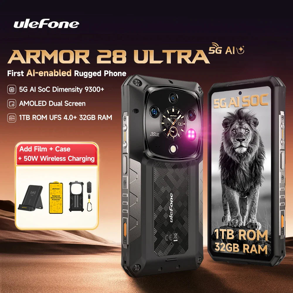 Ulefone Armor 28 Ultra 5G AI Rugged Phone 1TB ROM+32GB RAM Android Smartphone AMOLED 6.67" 10600mAh