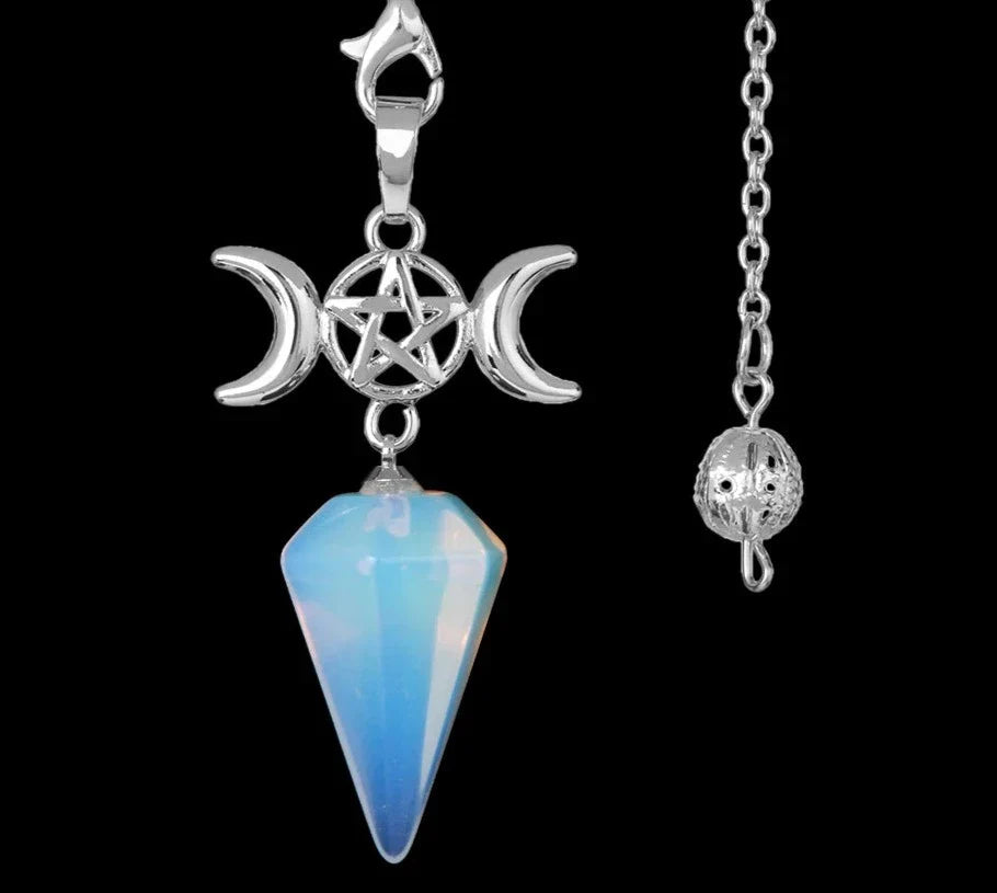 Triple Moon Pentacle Crystal Pendulums