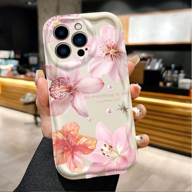Lily Flower Print Clear Wave Phone Case For iPhone