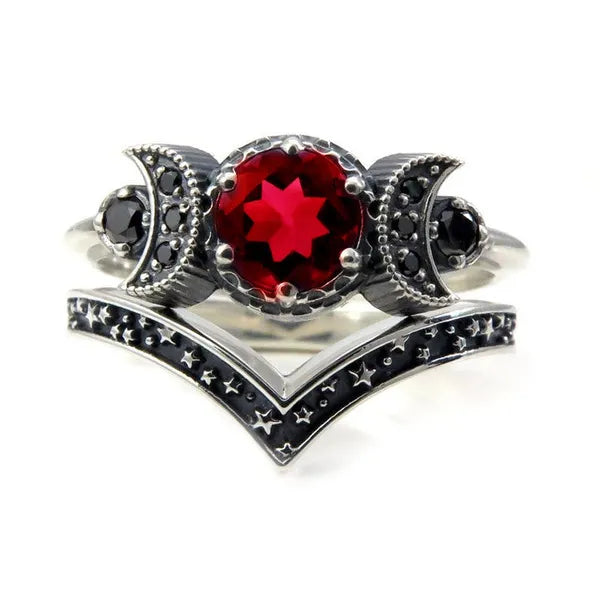 Black Zirconia Stone Triple Moon Ring Set
