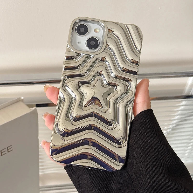 Bling Chromed Silver Gradient Five-pointed Star Phone Case