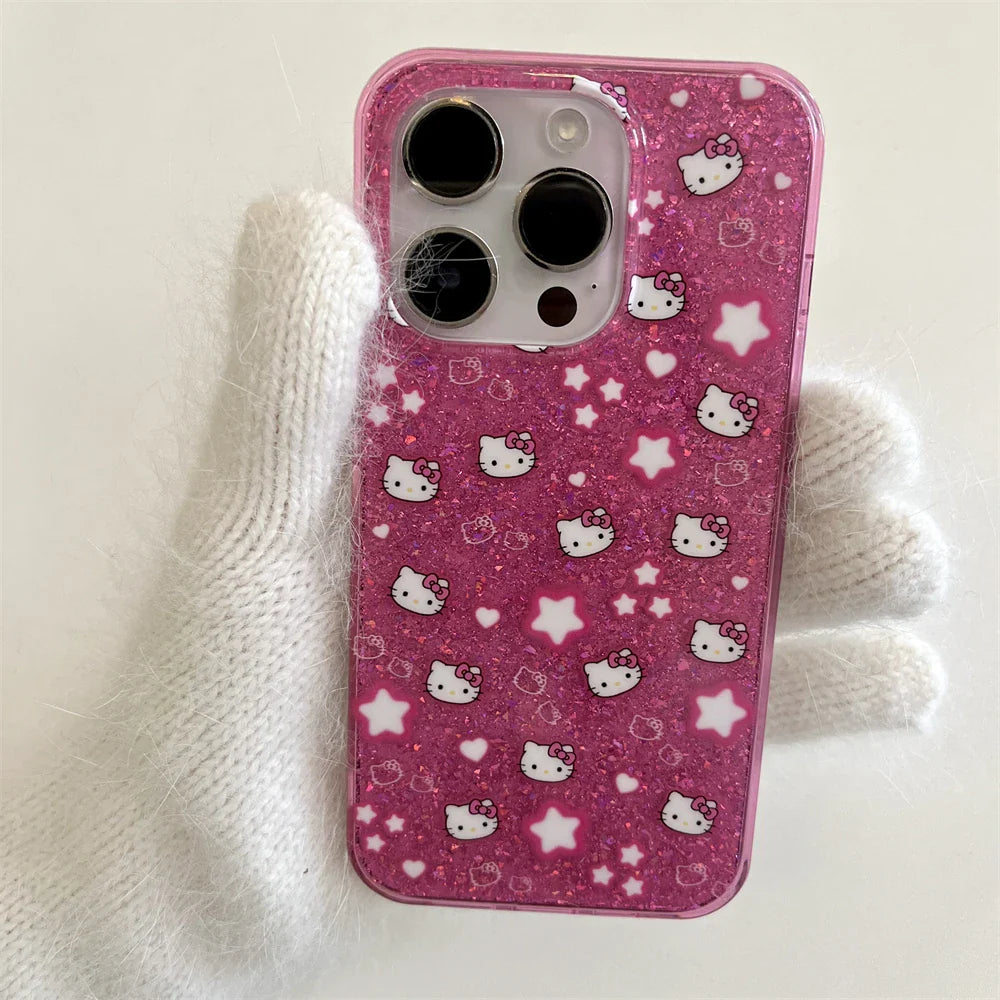Bling Glitter Stars Hello Kitty Phone Case