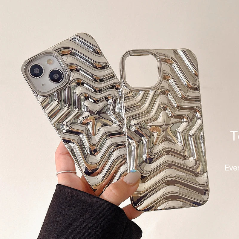 Bling Chromed Silver Gradient Five-pointed Star Phone Case