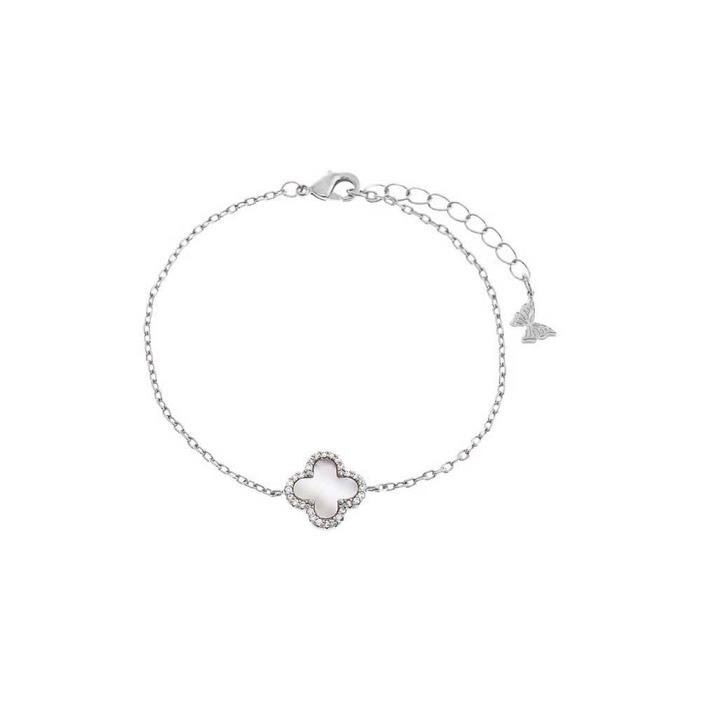 Silver Pave Outlined Four Leaf Clover Bracelet - Adina's Jewels