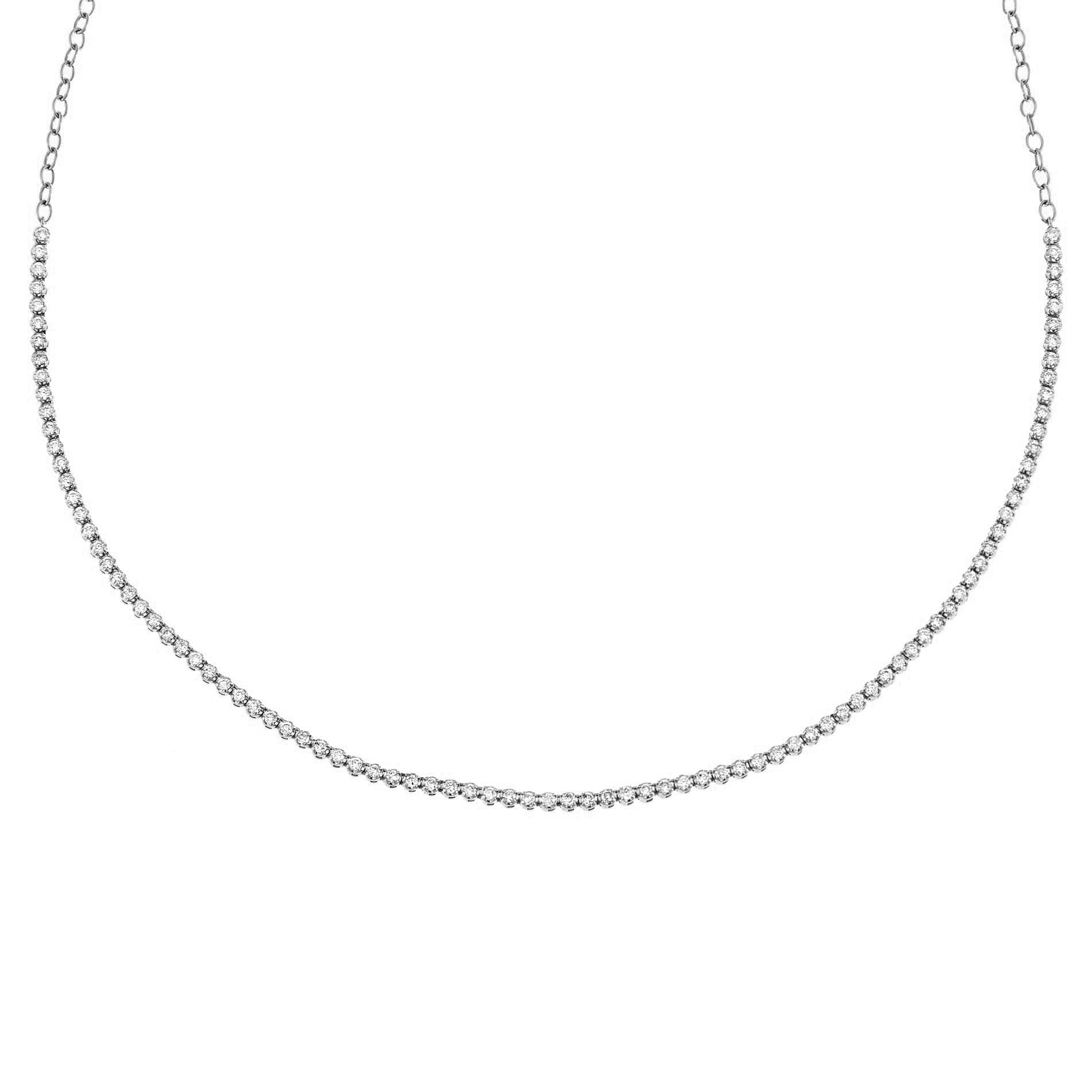 14K White Gold Thin Diamond Tennis Choker 14K - Adina's Jewels
