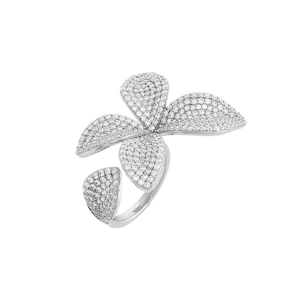 Silver Pavé Fancy Flower Petal Ring - Adina's Jewels