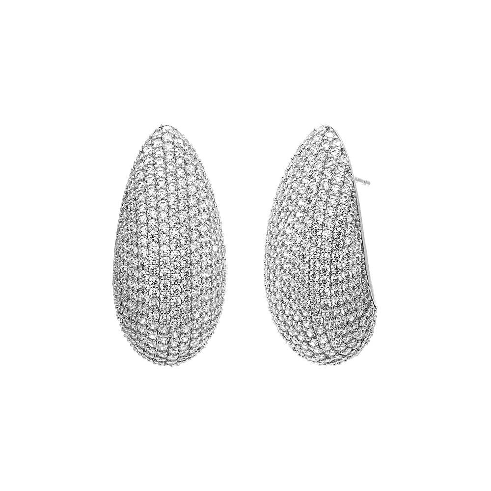 Silver Pave Puffy Oval On The Ear Stud Earirng - Adina's Jewels