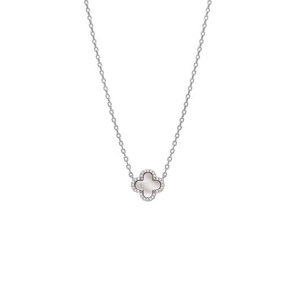 Silver TEST_Product_Pave Outlined Four Leaf Clover Necklace - Adina's Jewels