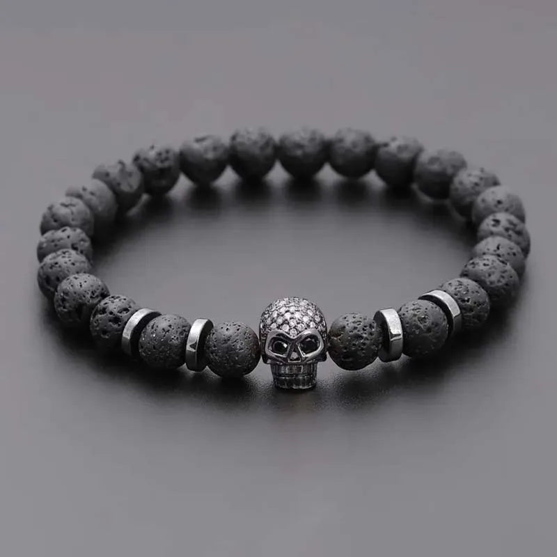 Lava Rock Skull Bracelet