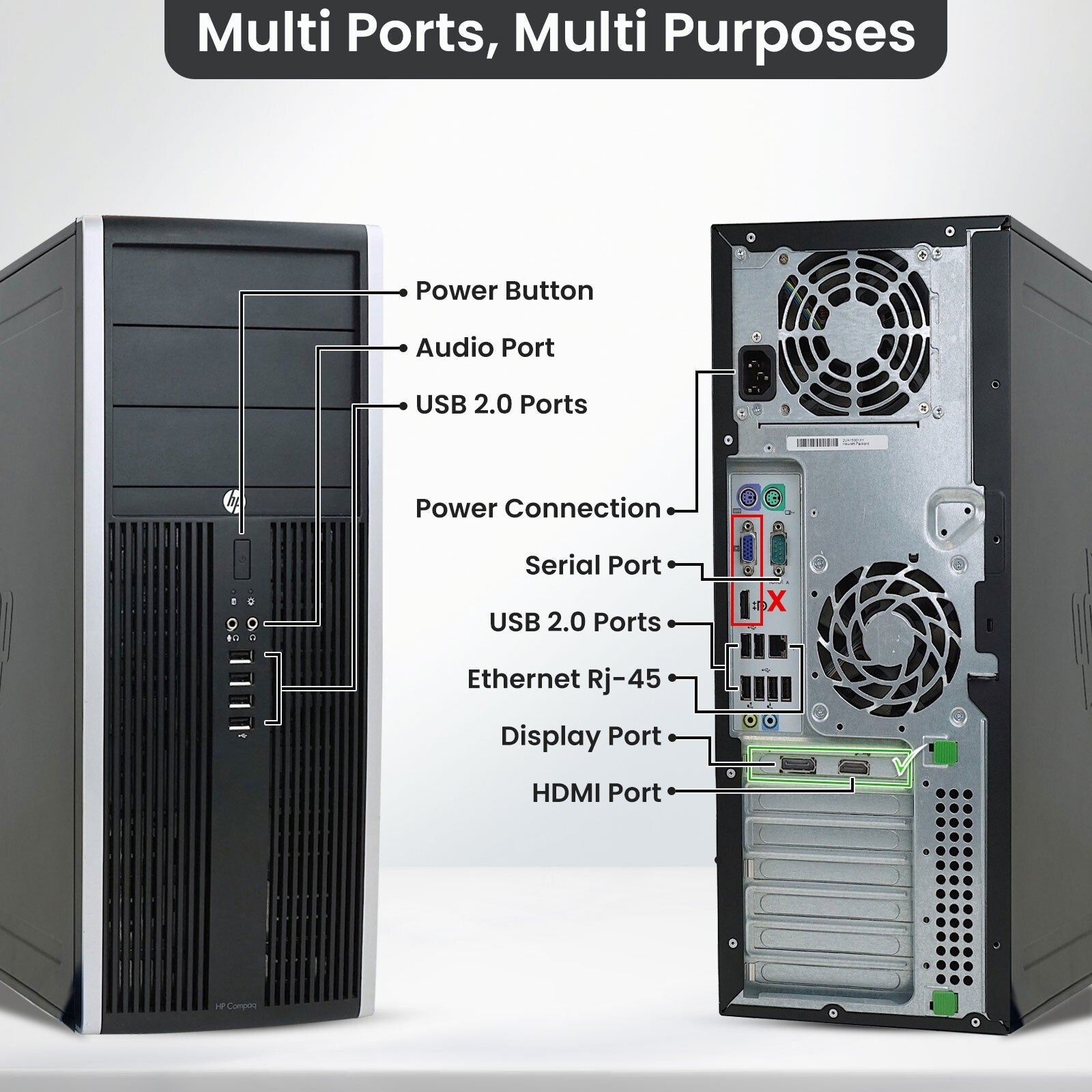 HP Tower Compaq Business Gaming Desktop Intel 3.20GHz 256GB SSD + 500GB HDD