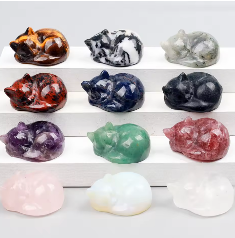 Crystal Sleeping Cat Statue