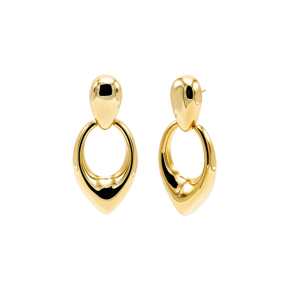 Gold Solid Fancy Drop Stud Earring - Adina's Jewels