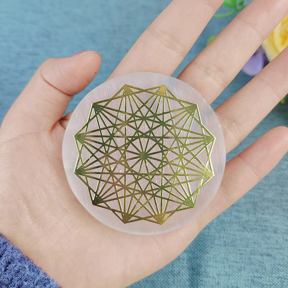 Selenite Spiritual Gold Symbol Plates