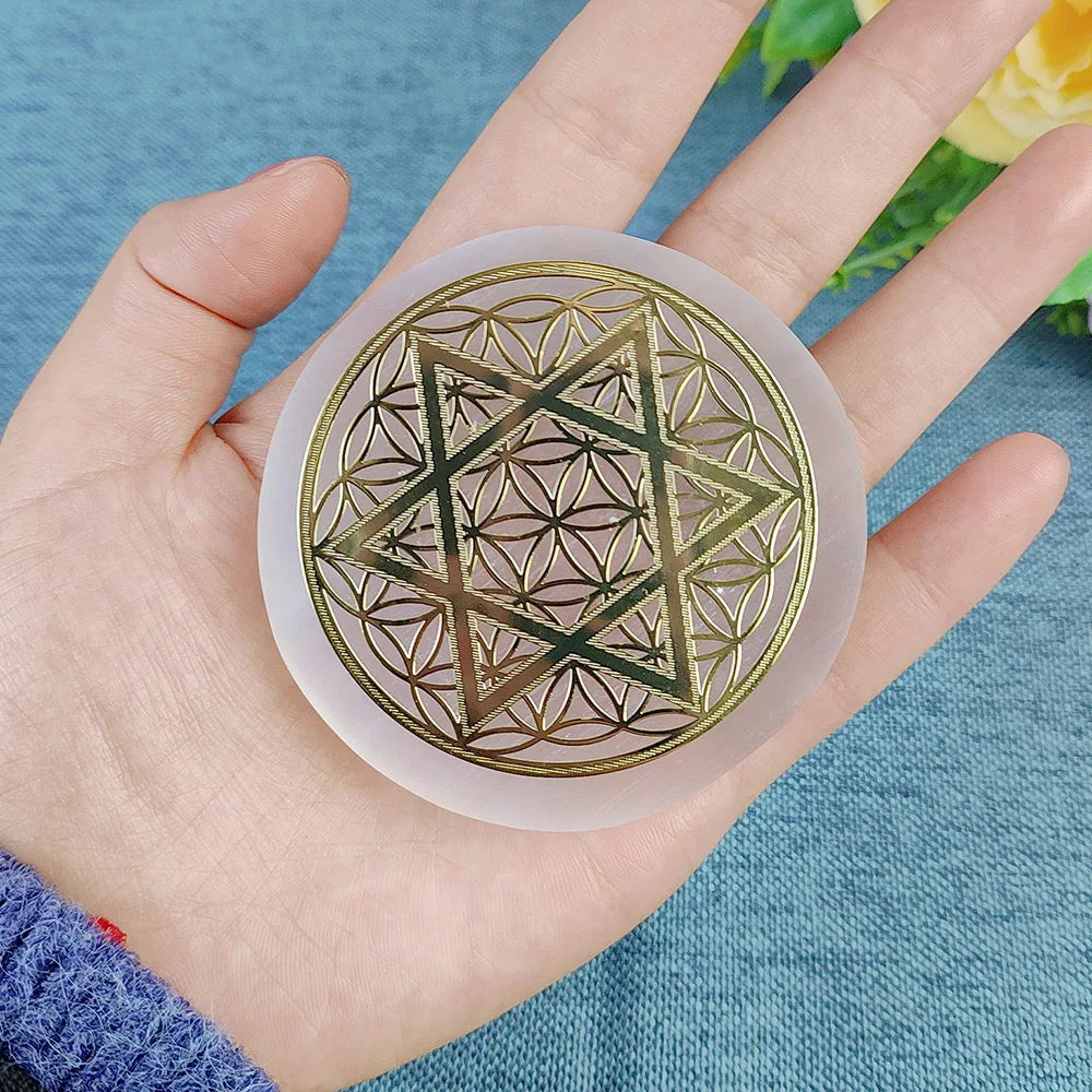 Selenite Spiritual Gold Symbol Plates