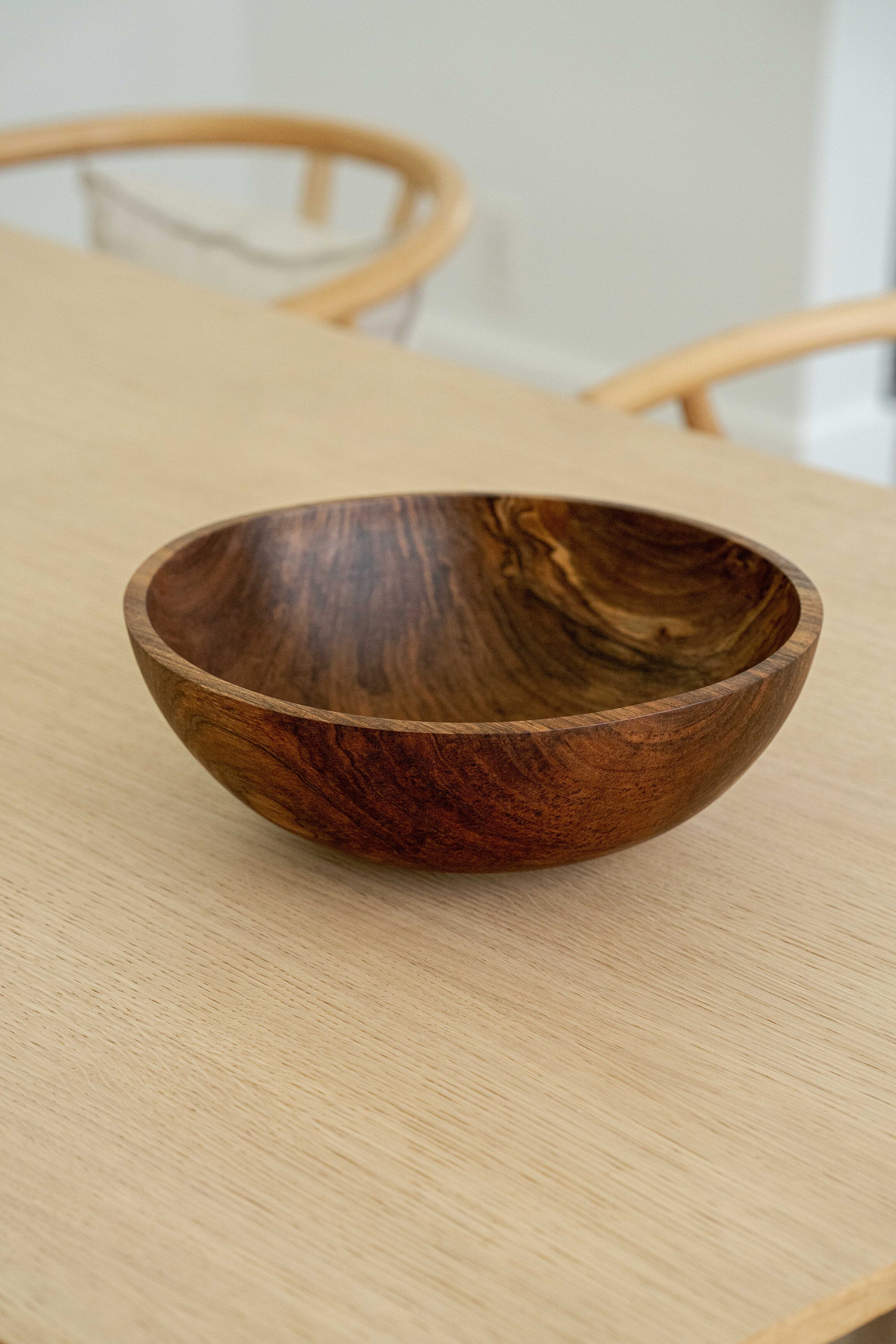 Hand-Carved Large Walnut Wood Bowl