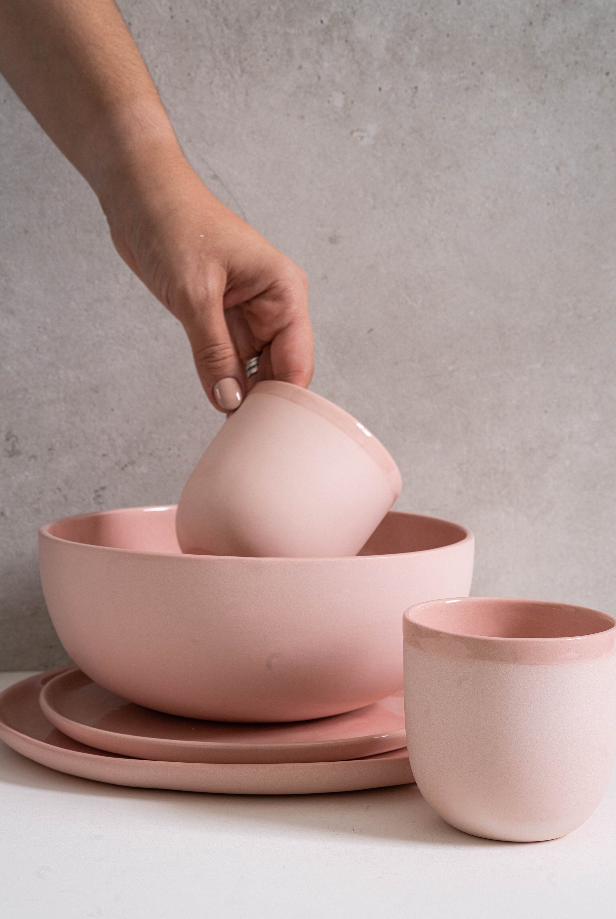 Handmade Porcelain Salad Serving Bowl. Powder Pink