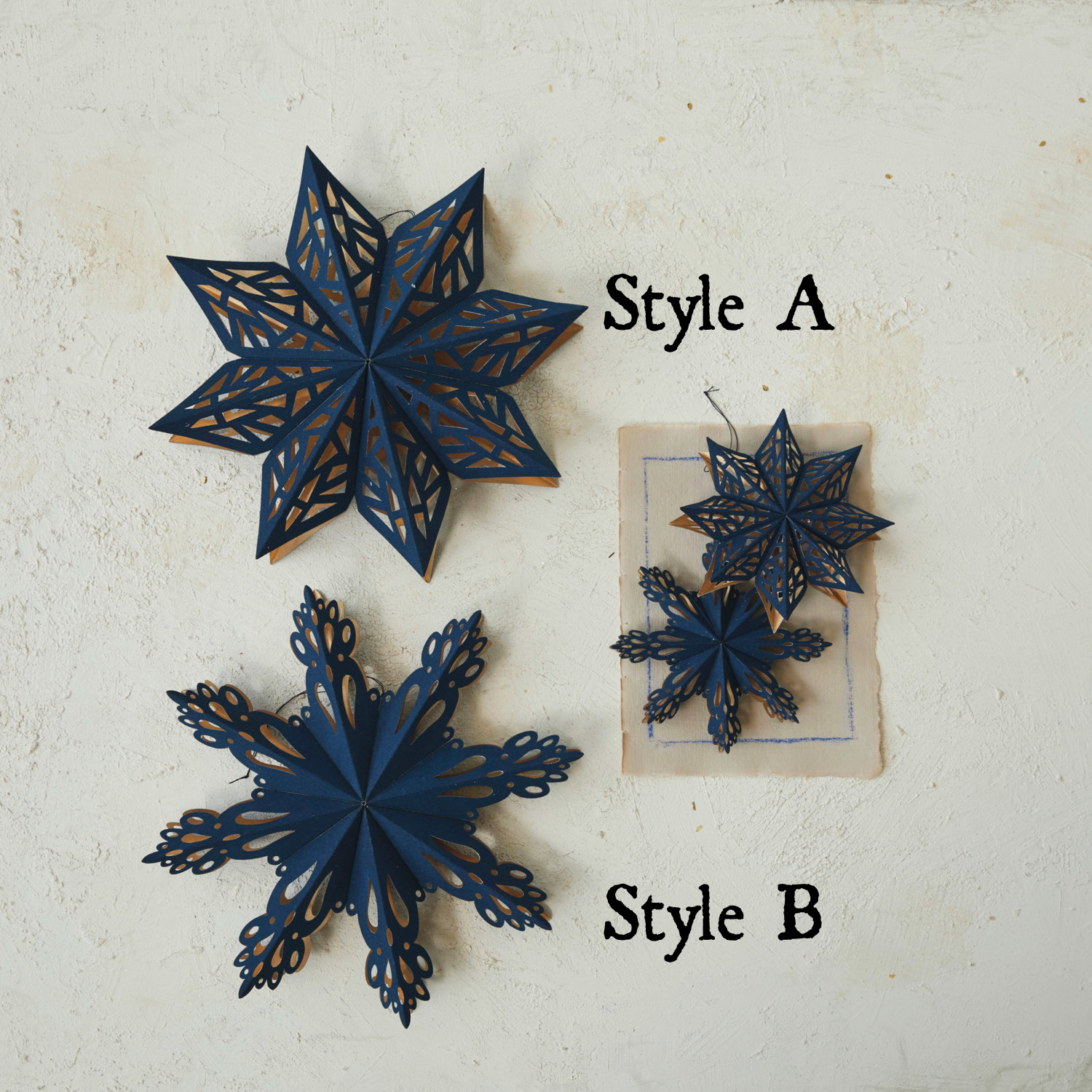 Blue Hanging Paper Snowflake with Gold Foil Accents & Magnetic Closure