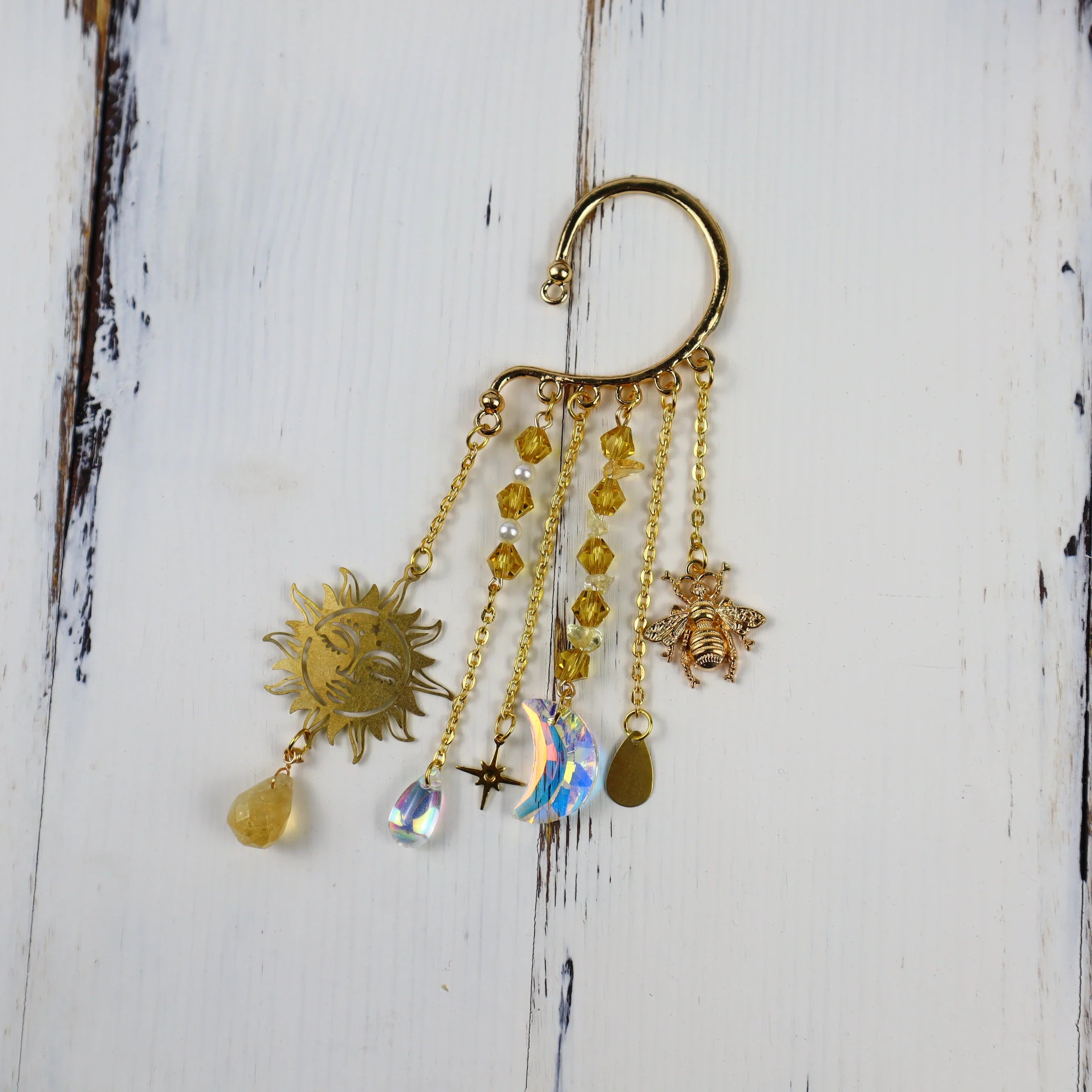 Gold Ear Cuff Charm Crystal Earrings