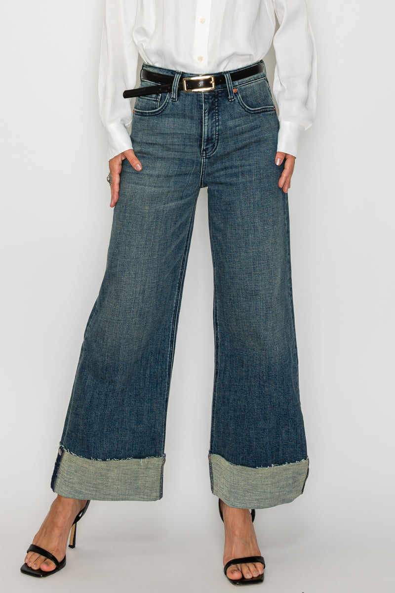 TUMMY CONTROL HIGH RISE CUFFED A WIDE LEG JEANS