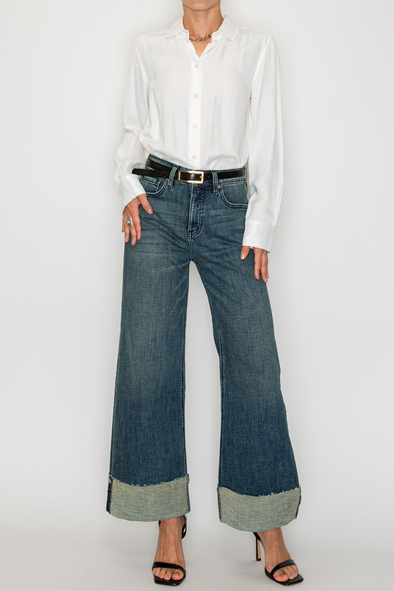 TUMMY CONTROL HIGH RISE CUFFED A WIDE LEG JEANS