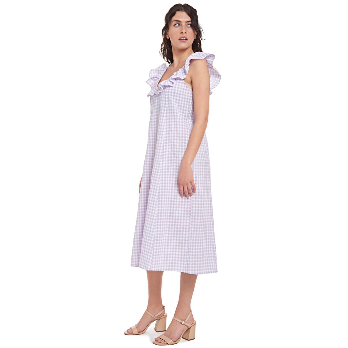 Erin Ruffle Midi Dress - Lavender Ginham