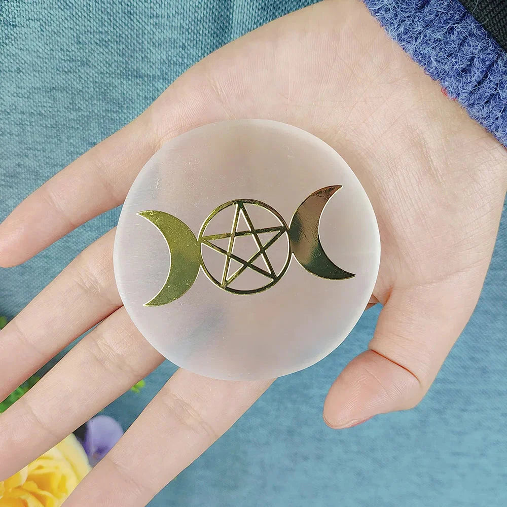 Selenite Spiritual Gold Symbol Plates