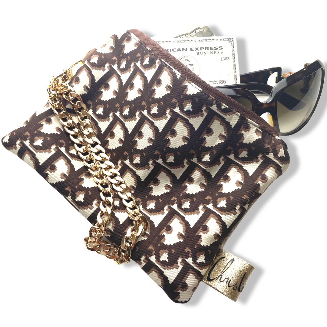 Trotter Brown Vintage Silk Scarf Wristlet Bags